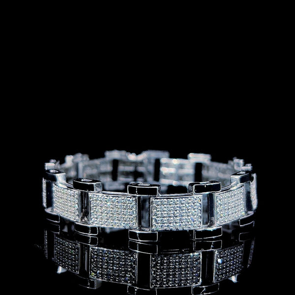 925 Sterling Silver Men's Pave Link Bracelet - Iced Out Luxury Hip Hop Jewelry Gift