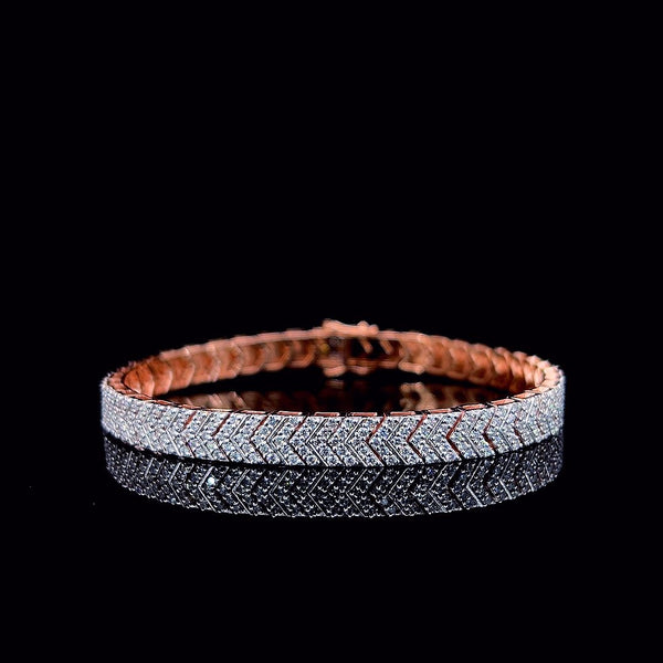 Luxury .925 Sterling Silver Chevron Diamond-Cut Tennis Bracelet - Rose Gold Finish