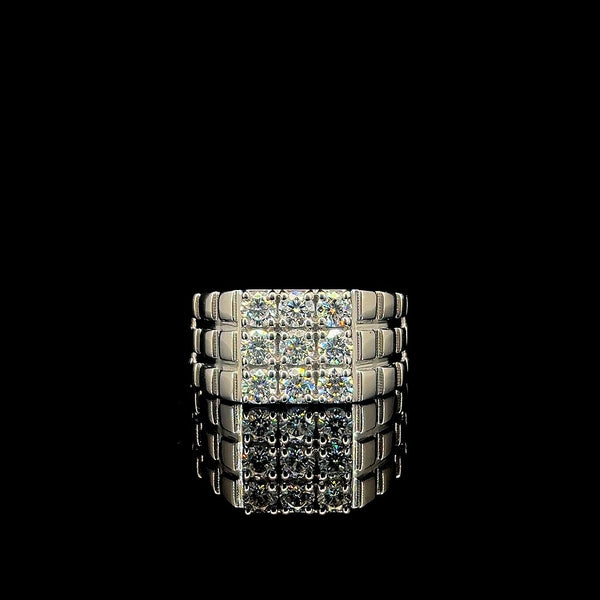 925 Sterling Silver Men's Cluster Ring - Square Iced Out Moissanite Style Band