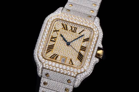 Iced Out Moissanite Watch | Automatic Movement | 41mm Fully Flooded Two-Tone Gold VVS Diamond Style